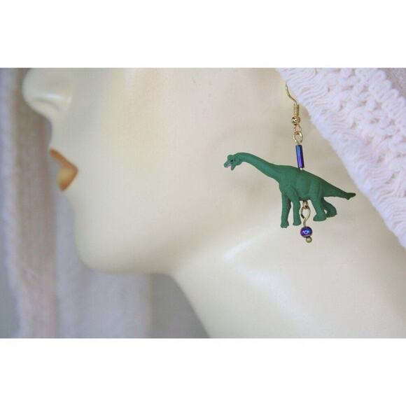 Handmade Brontosaurus Earrings with Borealis Beads - Picture 3 of 3